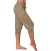 Canbebig Sweatpants for Women Capri Pants Cropped Jogger Running Pants Lounge Loose Fit Drawstring Waist Trousers with Pockets Khaki view 2