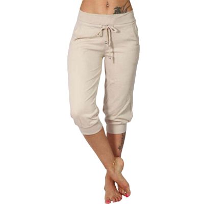 Canbebig Sweatpants for Women Capri Pants Cropped Jogger Running Pants Lounge Loose Fit Drawstring Waist Trousers with Pockets Beige