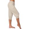 Canbebig Sweatpants for Women Capri Pants Cropped Jogger Running Pants Lounge Loose Fit Drawstring Waist Trousers with Pockets Beige view 2