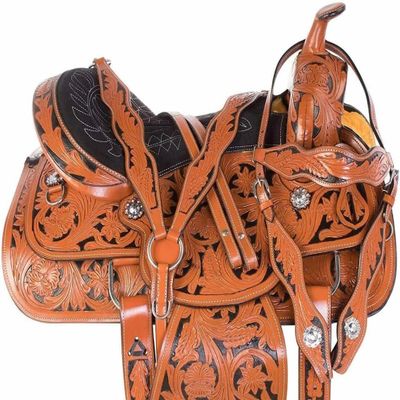Premium Leather Western Barrel Racing Horse Saddle Tack Set Size 10" to 19" Inches Brown with Black Seat Handmade Tooled Saddle ME-WLS-137 (10" Seat)