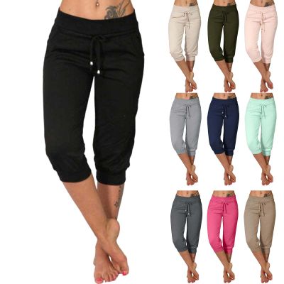 Canbebig Sweatpants for Women Capri Pants Cropped Jogger Running Pants Lounge Loose Fit Drawstring Waist Trousers with Pockets Black