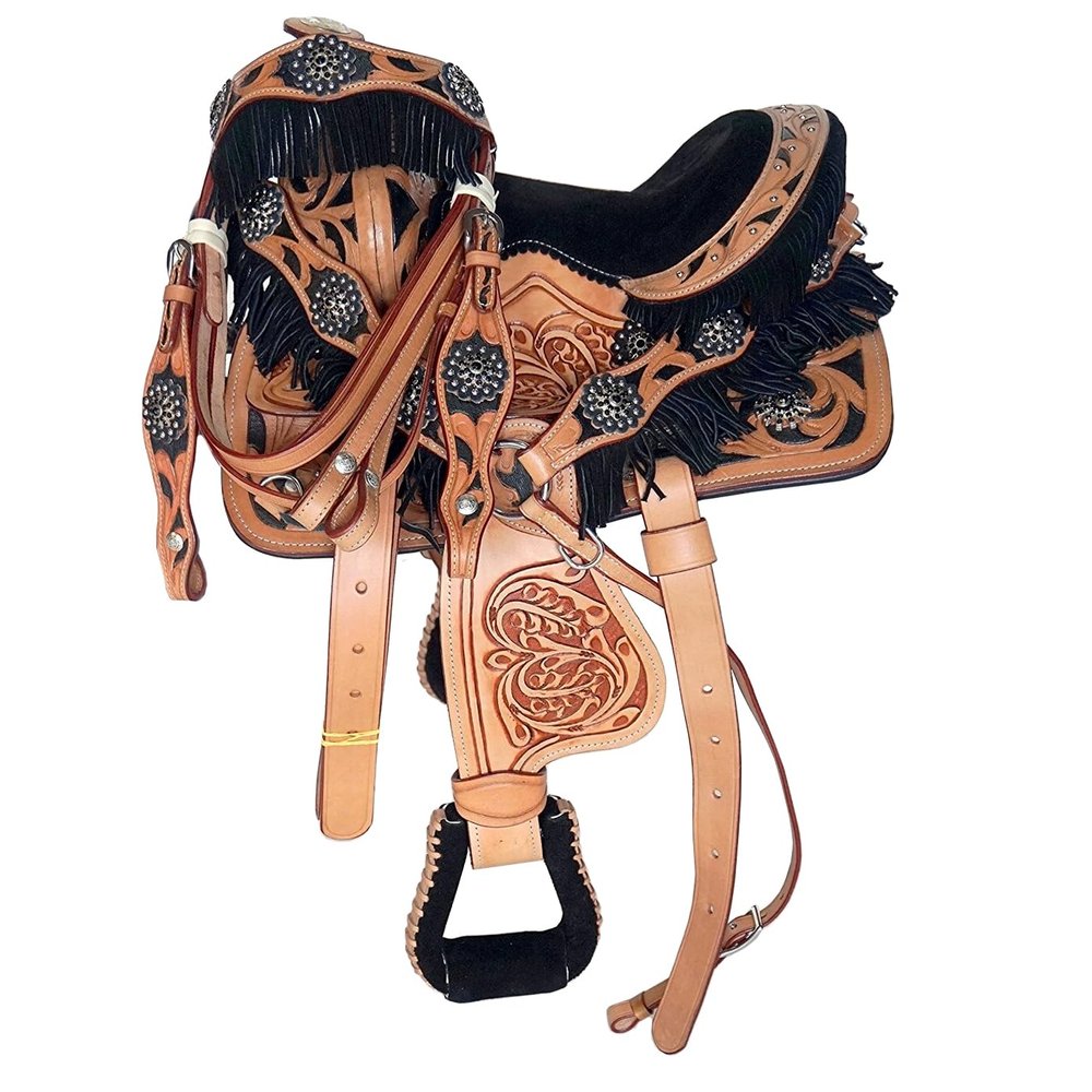Western Barrel Racing Trail Equestrian Horse Saddle Tack Headstall Breast Collar REINS Seat 10" to 19" ME-WLS-138 (10" Seat)