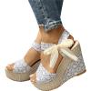 Ladmiple Womens Sandals Size 7 Womens Espadrilles Wedges Sandals Heels Open Toe Tie Lace Up Platform Ankle Strap Summer Dress Shoes view 3