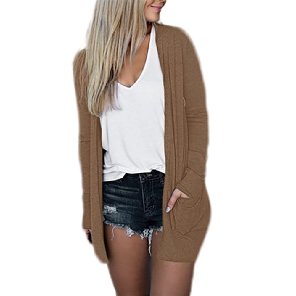 Cardigans for Women Thin Summer Beach Cardigan Lightweight Cover Ups Solid Open Front Cardigans Outwear with Pockets Khaki