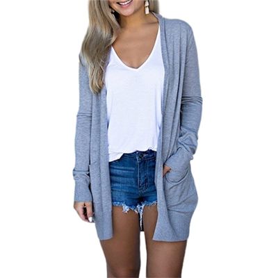 Cardigans for Women Thin Summer Beach Cardigan Lightweight Cover Ups Solid Open Front Cardigans Outwear with Pockets Grey