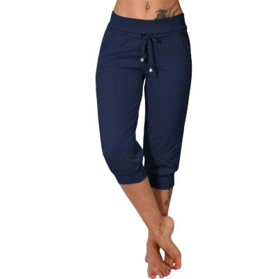 Canbebig Sweatpants for Women Capri Pants Cropped Jogger Running Pants Lounge Loose Fit Drawstring Waist Trousers with Pockets Navy