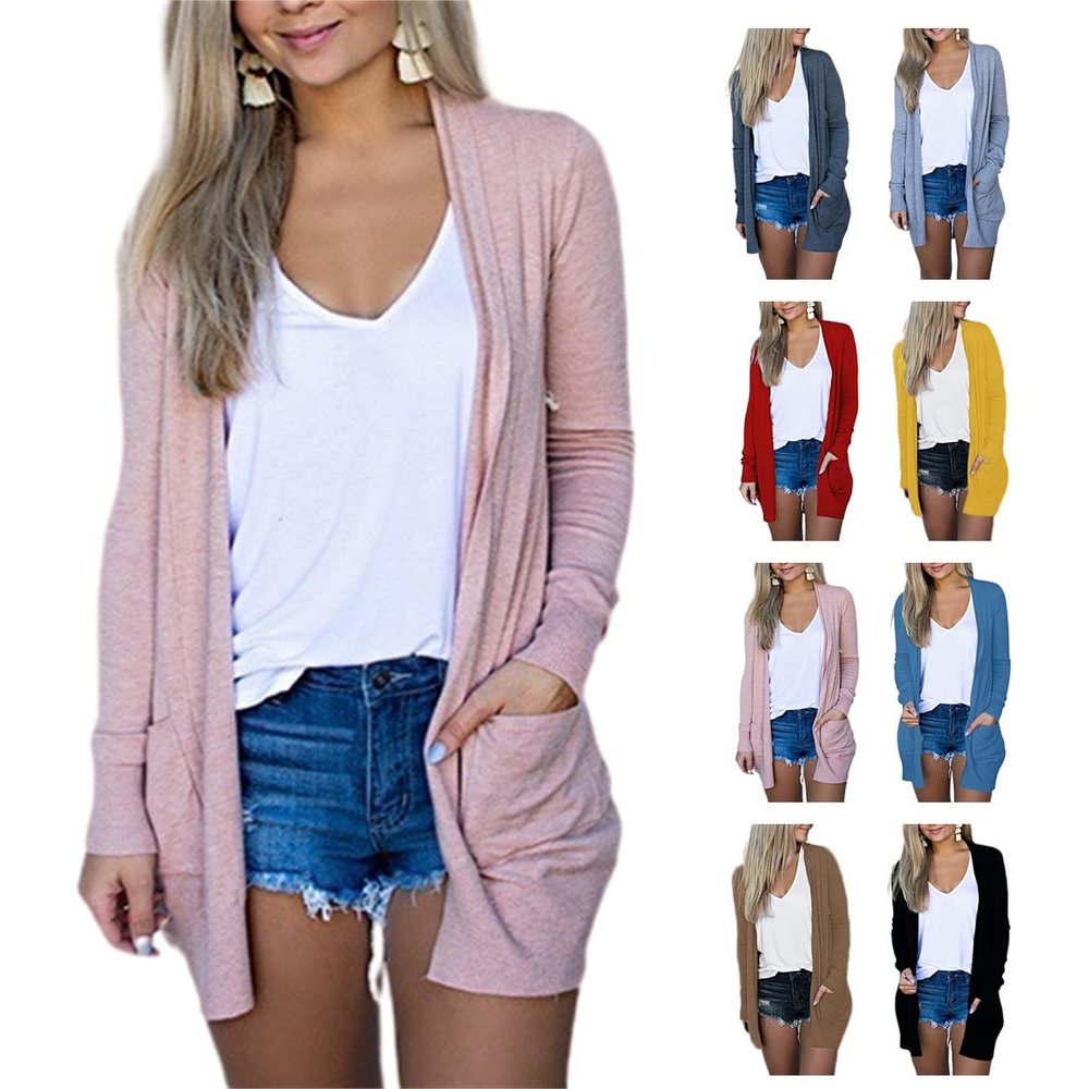 Cardigans for Women Thin Summer Beach Cardigan Lightweight Cover Ups Solid Open Front Cardigans Outwear with Pockets Pink
