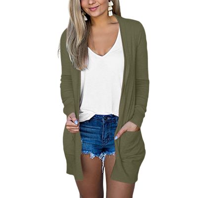 Cardigans for Women Thin Summer Beach Cardigan Lightweight Cover Ups Solid Open Front Cardigans Outwear with Pockets Green