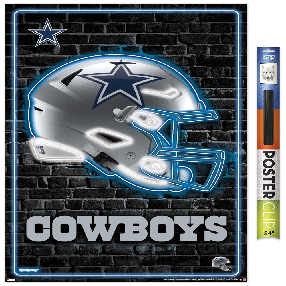 Trends International NFL Dallas Cowboys - Neon Helmet 23 Wall Poster, 34L x 22.4W, Poster & Clip Bundle