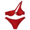 Solid Color Bikini Sets One Shoulder Beachwear Low Waist Beach Equipment for Women Swimming Suit Brazilian Padded Swimwear (as1, Alpha, m, Regular, Regular, Red) view 1