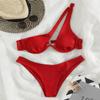 Solid Color Bikini Sets One Shoulder Beachwear Low Waist Beach Equipment for Women Swimming Suit Brazilian Padded Swimwear (as1, Alpha, m, Regular, Regular, Red) view 3