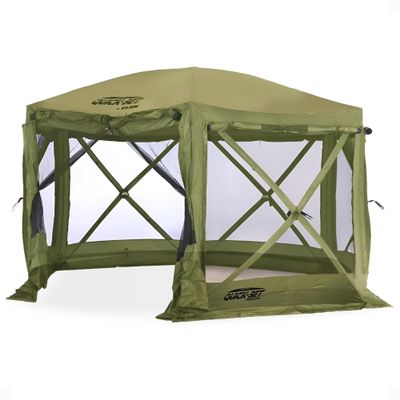 CLAM Pop Up Screen Tent, Outdoor Camping Gazebo Canopy, Pavilion, 12.5', Green - Heavy-Duty Portable Screened Shelter with Netting for Beach, Patio, and Backyard