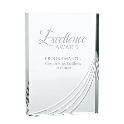 Baudville Engraved Trophy - Rectangular Shaped with Chiseled Details - Quick - Clear Acrylic - Award for Employees - Personalized Engraving Three Lines and Pre-Written Verse Selection