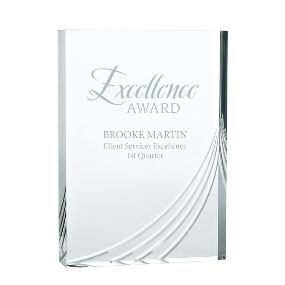 Baudville Engraved Trophy - Rectangular Shaped with Chiseled Details - Quick - Clear Acrylic - Award for Employees - Personalized Engraving Three Lines and Pre-Written Verse Selection