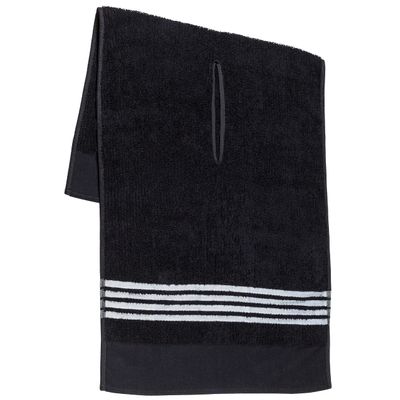 Golf Guys The Tour Towel | Large Caddy Terry Cloth, Absorbent 19 in x 44 in, Center Cut, Perfect Hang Cart Accessory and Bag, Black with White Stripes