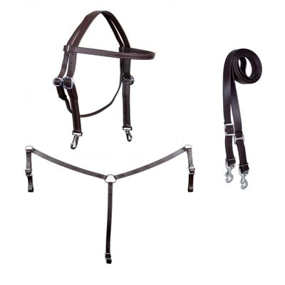 CHALLENGER Horse Western PVC Coated 3-Piece Tack Set Bridle Breast Collar Reins 40MIB02BR