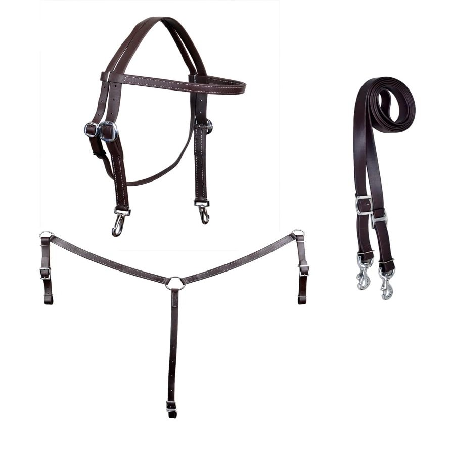 CHALLENGER Horse Western PVC Coated 3-Piece Tack Set Bridle Breast Collar Reins 40MIB02BR