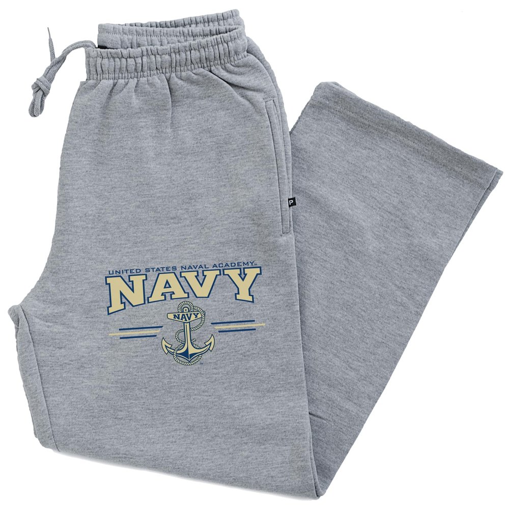 CornBorn Navy Sweat Pants - Premium Fleece U.S. Navy 3 Stripe Anchor Logo - Gray - Medium