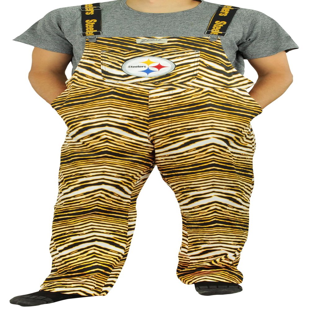Zubaz NFL Men's Zebra Bib Overalls with Scattered Logo Liner, Pittsburgh Steelers, XX-Large