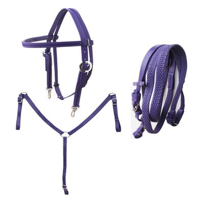 CHALLENGER Horse Western PVC Coated 3-Piece Tack Set Bridle Breast Collar Reins 40MIB02PR