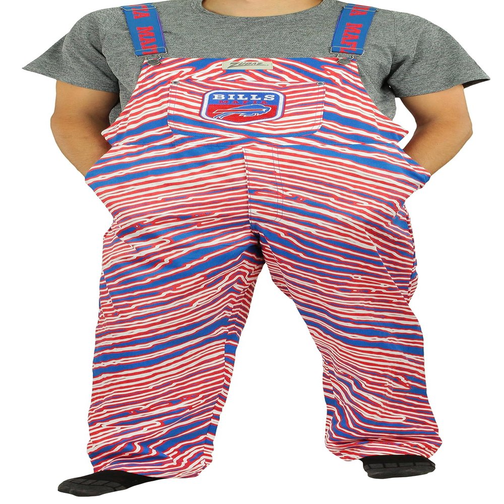 Zubaz NFL Men's Zebra Bib Overalls with Scattered Logo Liner, Bills Mafia, XX-Large