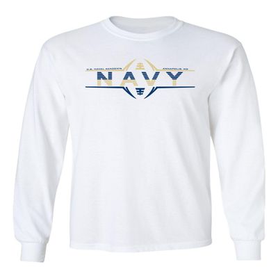 CornBorn Navy Apparel Men - Long Sleeve Navy Football Laces - White - Medium