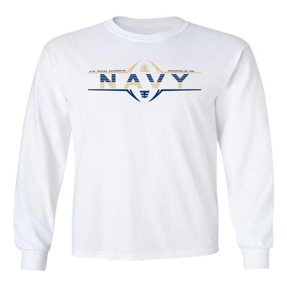 CornBorn Navy Apparel Men - Long Sleeve Navy Football Laces - White - Medium