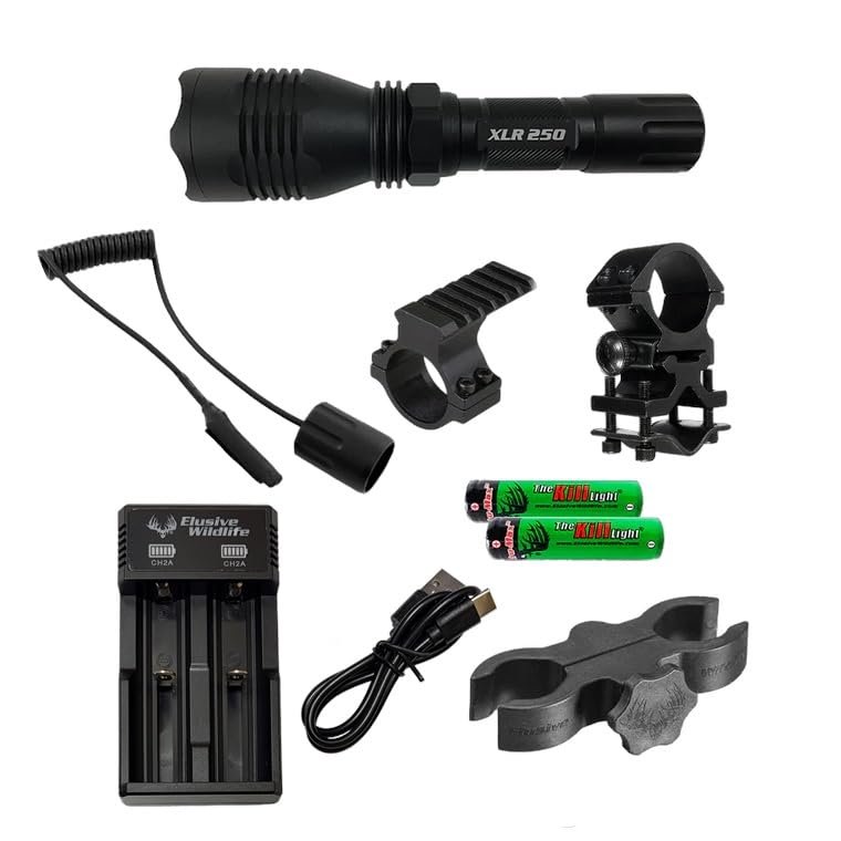 Elusive Wildlife Kill Light XLR 250 Hunting Light Package (RED LED Single Mode, Pressure Wired Tail Cap)