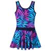 Girls Swimsuit One Piece UPF 50+ Floral Skirted Bathing Suit Modest Beach Swim Dress S363_NavyLeaves_104/110 view 1