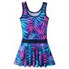 Girls Swimsuit One Piece UPF 50+ Floral Skirted Bathing Suit Modest Beach Swim Dress S363_NavyLeaves_104/110 view 3