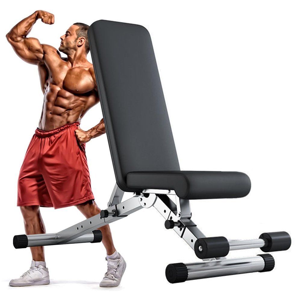RIEJIN Adjustable Weight Bench for Home - Foldable Workout Bench, Flat/Incline/Decline Exercise Bench, for Full Body Strength Trainin