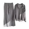 2 Piece Cotton Linen Outfits for Women Summer Dressy Business Work Suits Streetwear Button Down Tops and Pants Suit view 1