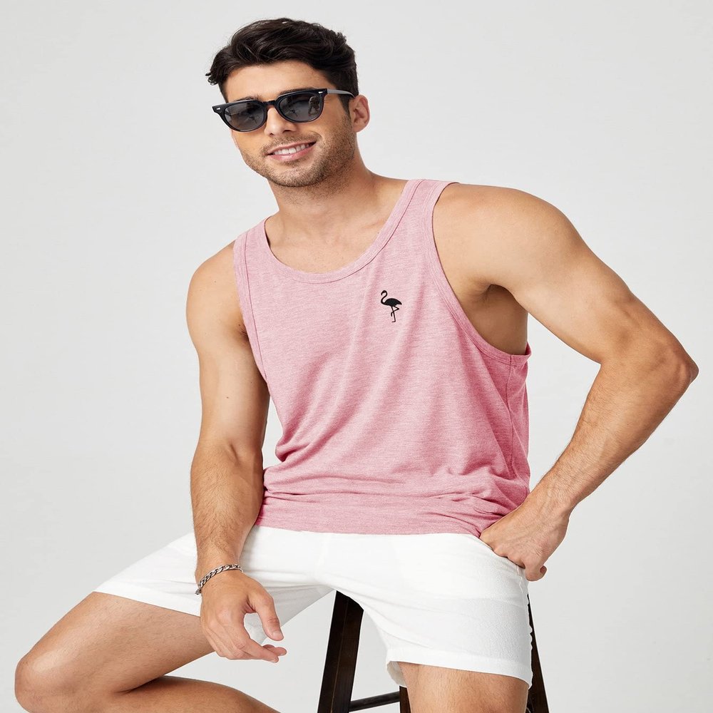 Men's T-Shirts Men Flamingo Print Tank Top T-Shirts for Men (Color : Baby Pink, Size : Large)