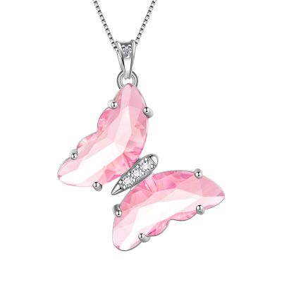 Aurora Tears Butterfly Necklace Earrings Ring Bracelet - Women 925 Sterling Silver Animal Butterflies October Birthstone Pendant Pink Crystal Wedding Birthday Jewelry DP0311O
