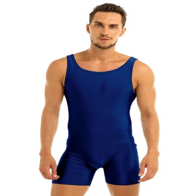 HULIJA Men One Piece Vest Tank Top Wrestling Singlets Bodysuit Workout Gymnastics Leotard Sleeveless Unitard Biketard Navy Blue XX-Large