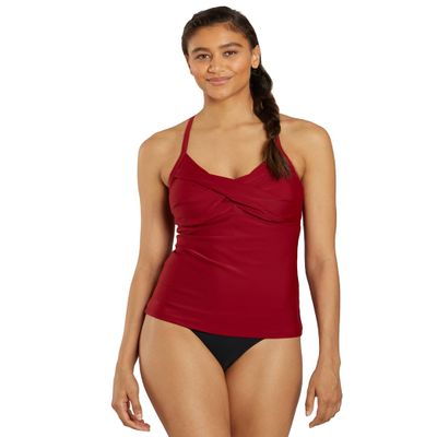 Sporti Women's Tankini Top  Twist Front, Underwire Support, Tummy Control Mesh, Quick-Dry Chlorine-Resistant 4-Way Stretch, Cool-Touch Hardware, Active Swimmers - Nutmeg - 36 B/C