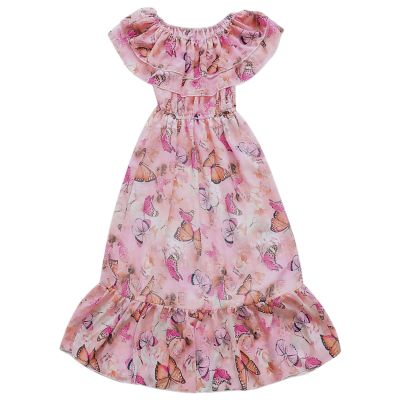 KAGAYD Toddler Boho Dress Tea Party Dress for Girls Chiffon Dress Summer Foreign Style Mid Length Beach (Pink, 13-14 Years)
