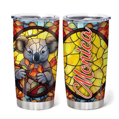 Hyturtle Personalized Gifts Koala Lover - Koala Prints Customized Name Stainless Steel Tumbler 20 oz With Lid - Idea Cute Animals Lover Gifts For Women, Girl, Kids On Birthday, Christmas