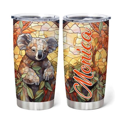 Hyturtle Personalized Gifts Koala Lover - Koala Prints Customized Name Stainless Steel Tumbler 20 oz With Lid - Idea Cute Animals Lover Gifts For Women, Girl, Kids On Birthday, Christmas