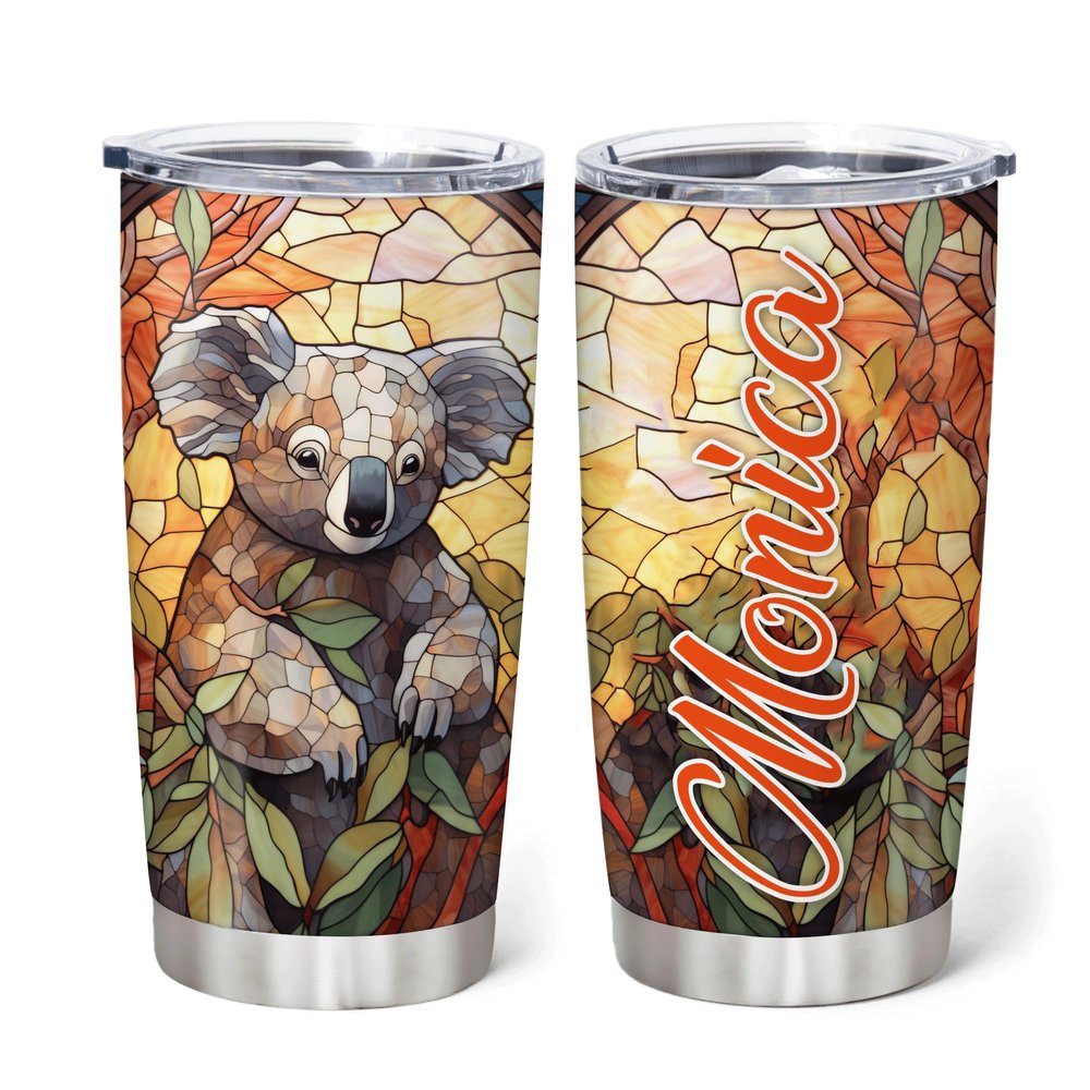 Hyturtle Personalized Gifts Koala Lover - Koala Prints Customized Name Stainless Steel Tumbler 20 oz With Lid - Idea Cute Animals Lover Gifts For Women, Girl, Kids On Birthday, Christmas