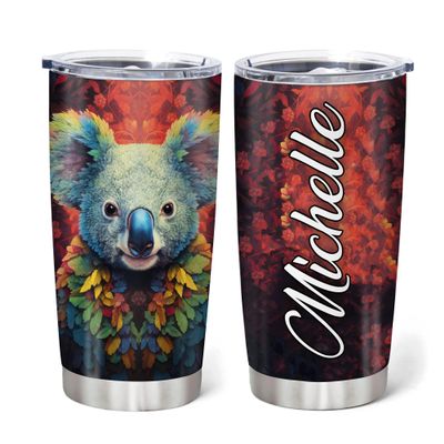 Hyturtle Personalized Gifts Koala Lover - Koala Prints Customized Name Stainless Steel Tumbler 20 oz With Lid - Idea Cute Animals Lover Gifts For Women, Girl, Kids On Birthday, Christmas