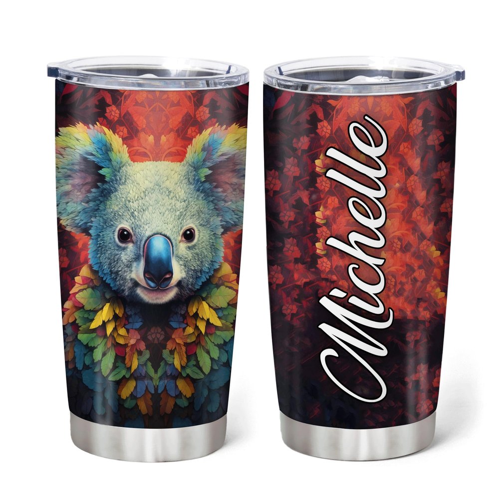 Hyturtle Personalized Gifts Koala Lover - Koala Prints Customized Name Stainless Steel Tumbler 20 oz With Lid - Idea Cute Animals Lover Gifts For Women, Girl, Kids On Birthday, Christmas