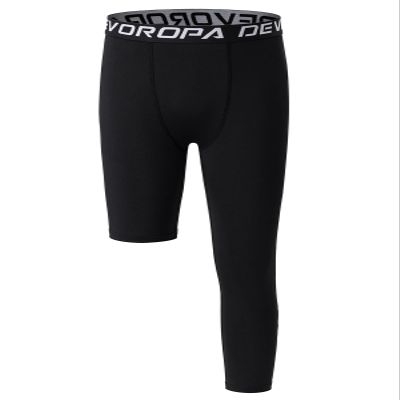 DEVOROPA Youth Boys One Leg Compression Pants for Basketball 3/4 Leggings Sports Tights Kids Athletic Soccer Base Layer Black M