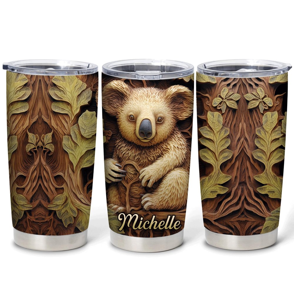Hyturtle Personalized Gifts Koala Lover - 2D Koala Prints Customized Name Stainless Steel Tumbler 20 oz With Lid - Idea Cute Animals Lover Gifts For Women, Girl, Kids On Birthday, Christmas