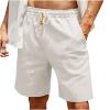 XUNRYAN Linen Shorts for Men High Waist Drawstring Bermuda Short Knee Length Summer Casual Beach Work Short Pants w Pockets White view 1
