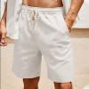 XUNRYAN Linen Shorts for Men High Waist Drawstring Bermuda Short Knee Length Summer Casual Beach Work Short Pants w Pockets White view 2