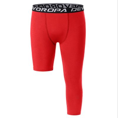 DEVOROPA Youth Boys One Leg Compression Pants for Basketball 3/4 Leggings Sports Tights Kids Athletic Soccer Base Layer Red L