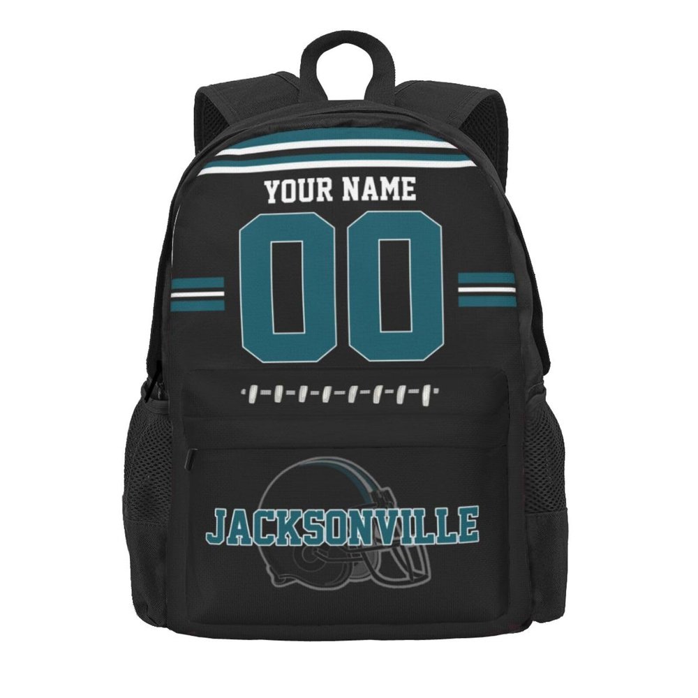 RIAWARME Custom Jacksonville Backpack for Men Women, Personalized Backpacks with Name and Number, Customize Casual Backpack Gifts for Fans
