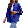 Awoscut Women's Basic Long Sleeve Ripped Distressed Denim Jacket Button Down Boyfriend Jean Coat Trucker Jackets Fall Top (Blue, M) view 3