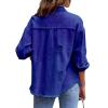 Awoscut Women's Basic Long Sleeve Ripped Distressed Denim Jacket Button Down Boyfriend Jean Coat Trucker Jackets Fall Top (Blue, M) view 4